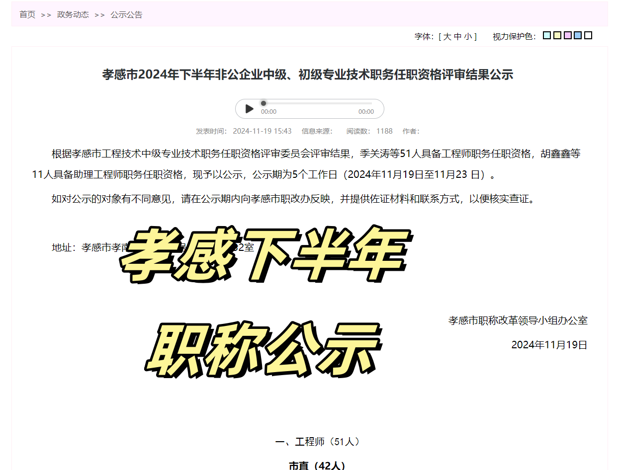 2024孝感下半年民营企业职称申报已经公示啦
