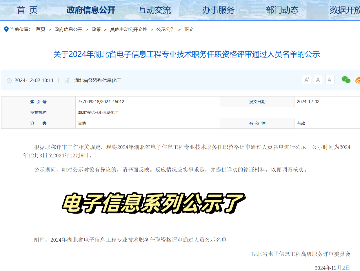 2024湖北省直电子信息系列职称公示啦